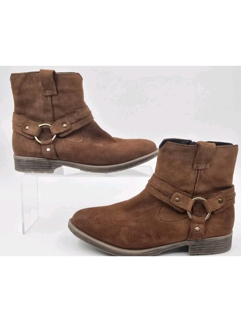 Earth Ash Everglade Ankle Boots Bootie Tan Suede Leather Harness Zip Women's 7.5